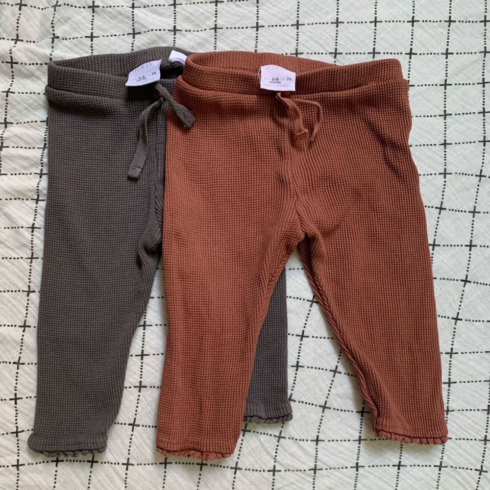 Zara lace trim waffle weave leggings/pants 2 pairs
